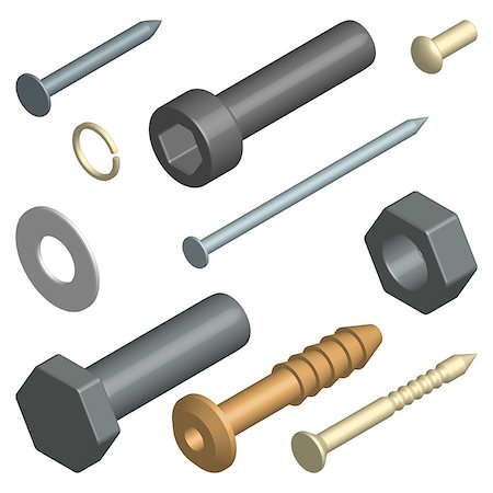 simsearch:400-09120941,k - Set of different fasteners isolated on white background. 3D isometric style, vector illustration. Stock Photo - Budget Royalty-Free & Subscription, Code: 400-09095015