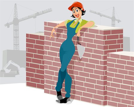 Vector illustration of woman worker on the construction site Stock Photo - Budget Royalty-Free & Subscription, Code: 400-09095169