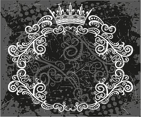 Black and white floral frame with crown Foto de stock - Super Valor sin royalties y Suscripción, Código: 400-09095179