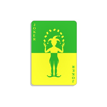 Playing card with Joker in green and yellow design with shadow on white background Stock Photo - Budget Royalty-Free & Subscription, Code: 400-09095181