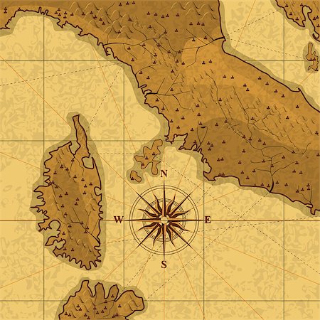 old map with compas and islands on brown background Stock Photo - Budget Royalty-Free & Subscription, Code: 400-09095197
