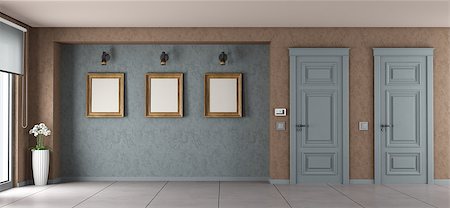 simsearch:400-06797947,k - Empty living room with closed doors and frame on wall - 3d rendering Stock Photo - Budget Royalty-Free & Subscription, Code: 400-09095238