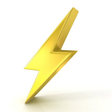 simsearch:400-04555076,k - Lightning symbol, 3D golden sign isolated on white background Stock Photo - Budget Royalty-Free & Subscription, Code: 400-09095286