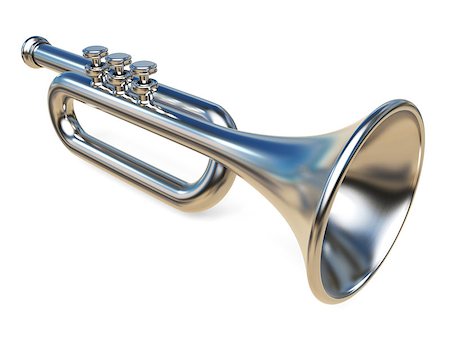 simsearch:400-06555098,k - Simple silver trumpet 3D render illustration isolated on white background Stock Photo - Budget Royalty-Free & Subscription, Code: 400-09095300