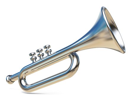 simsearch:400-06555098,k - Simple silver trumpet 3D render illustration isolated on white background Stock Photo - Budget Royalty-Free & Subscription, Code: 400-09095301
