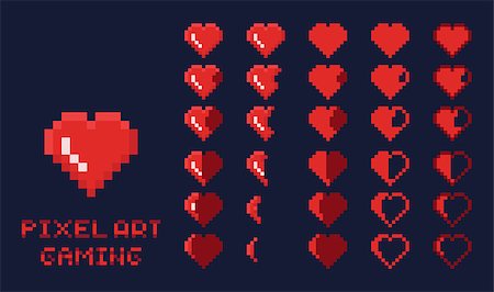 8 bit pixel art GUI Game design element - heart for health gradation isolated vector Stock Photo - Budget Royalty-Free & Subscription, Code: 400-09095313