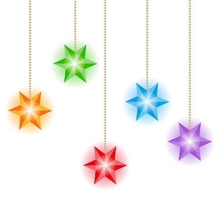 simsearch:400-09095404,k - A set of Christmas lights, a garland of multicolored stars on a white background, hanging, glowing. Seamless pattern, vector illustration Fotografie stock - Microstock e Abbonamento, Codice: 400-09095455
