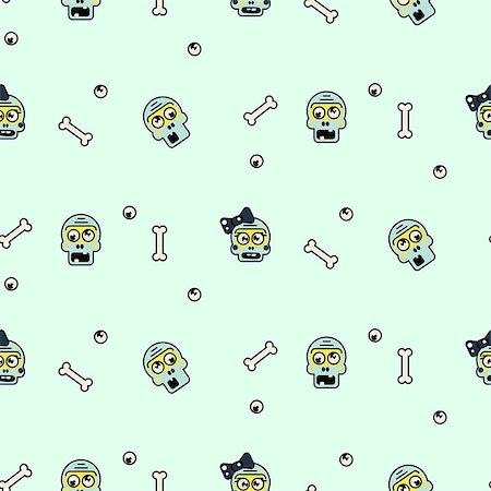 Zombie head cartoon cute couple seamless pattern. Junior light blue background. Stock Photo - Budget Royalty-Free & Subscription, Code: 400-09095464