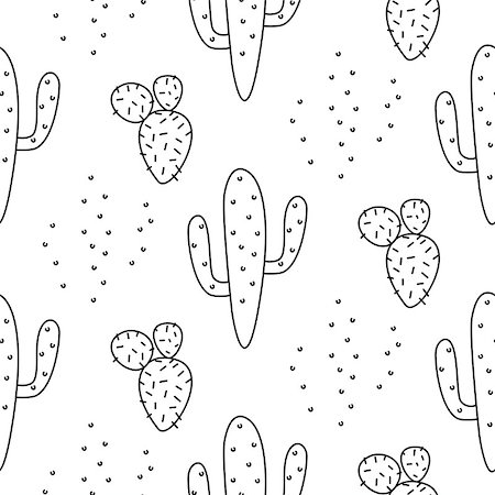 simsearch:400-09121573,k - Cactus simple line coloring style vector seamless pattern. Photographie de stock - Aubaine LD & Abonnement, Code: 400-09095471