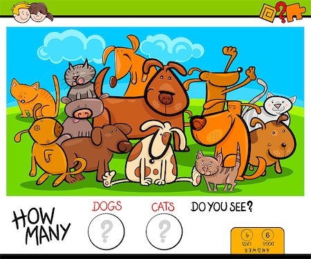 simsearch:400-09092454,k - Cartoon Illustration of Educational Counting Game for Children with Cats and Dogs Animal Comic Characters Group Stockbilder - Microstock & Abonnement, Bildnummer: 400-09095594