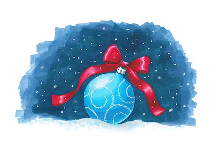 Sketch markers Christmas ball on blue background. Sketch done in alcohol markers. You can use for greeting cards, posters and design projects. Photographie de stock - Aubaine LD & Abonnement, Code: 400-09095614