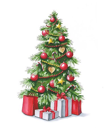 Sketch markers Christmas tree with gifts. Sketch done in alcohol markers. You can use for greeting cards, posters and design projects. Photographie de stock - Aubaine LD & Abonnement, Code: 400-09095618