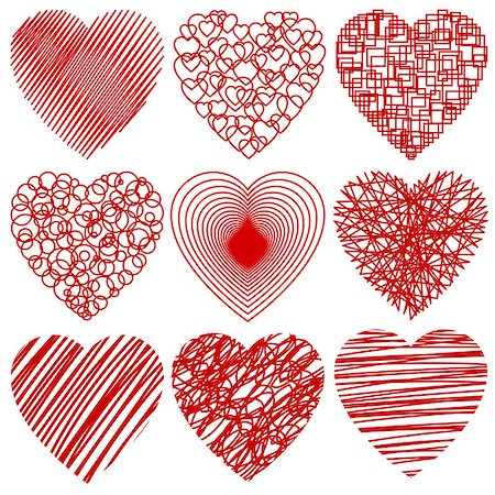 Set of abstract stylized hearts isolated on white. Vector illustration Stock Photo - Budget Royalty-Free & Subscription, Code: 400-09095683