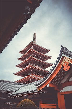 simsearch:400-05304973,k - Pagoda in Senso-ji Kannon temple, Tokyo, Japan Foto de stock - Royalty-Free Super Valor e Assinatura, Número: 400-09095826