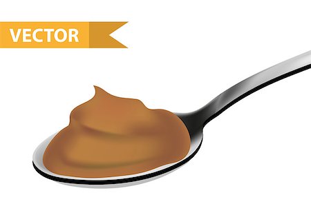 Spoon of caramel, realistic 3d style. Teaspoon, tablespoon. Isolated on white background. Vector illustration Stock Photo - Budget Royalty-Free & Subscription, Code: 400-09096066