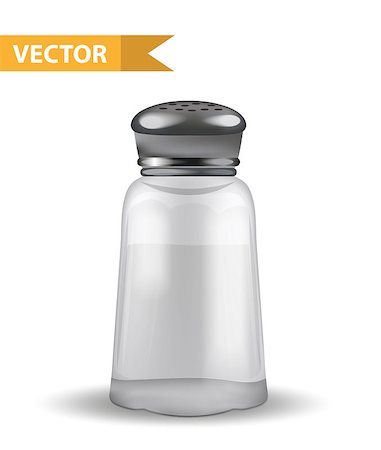 Realistic 3d salt shaker. Glass jar for spices. Isolated on white background. Ingredient for cooking. Vector illustration Stock Photo - Budget Royalty-Free & Subscription, Code: 400-09096112