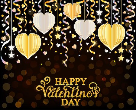 simsearch:400-08835850,k - Card with colorful streamers,confetti and paper hearts on black background Stock Photo - Budget Royalty-Free & Subscription, Code: 400-09096123