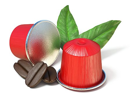 pictures of coffee beans and berry - Red coffee capsules with coffee beans and leaves 3D render illustration isolated on white background Foto de stock - Super Valor sin royalties y Suscripción, Código: 400-09096223