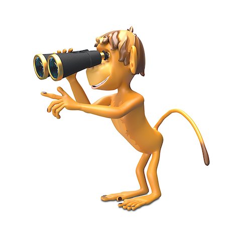 simsearch:400-07314532,k - 3D Illustration  Monkey with Binoculars on White Background Stock Photo - Budget Royalty-Free & Subscription, Code: 400-09096278