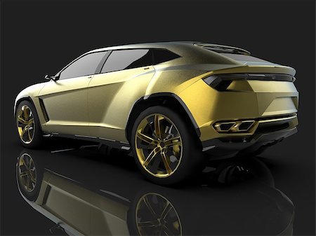 simsearch:400-09095003,k - The newest sports all-wheel drive gold premium crossover in a black studio with a reflective floor. 3d rendering Stockbilder - Microstock & Abonnement, Bildnummer: 400-09096304