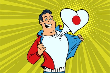 simsearch:400-09094879,k - Japan patriot male sports fan flag heart. Comic book cartoon pop art retro illustration Photographie de stock - Aubaine LD & Abonnement, Code: 400-09096349