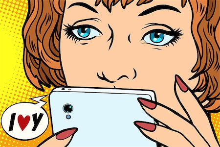 phone pop art - The message in phone, communication and conversation. Pop art woman I love you. Comic book cartoon retro color illustration drawing Stock Photo - Budget Royalty-Free & Subscription, Code: 400-09096371