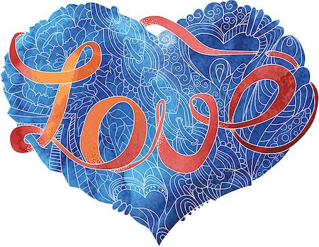 Watercolor drawing of the heart with a light pattern painted on it and word love Stock Photo - Budget Royalty-Free & Subscription, Code: 400-09096383
