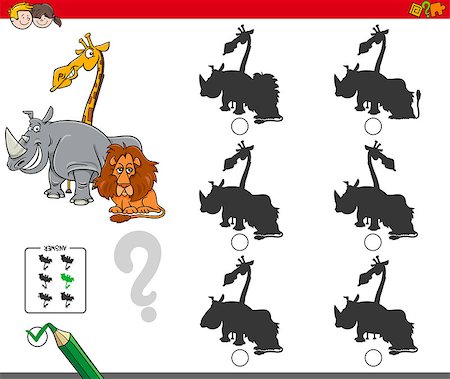 Cartoon Illustration of Finding the Shadow without Differences Educational Activity for Children with Funny Wild Animal Characters Stock Photo - Budget Royalty-Free & Subscription, Code: 400-09096429