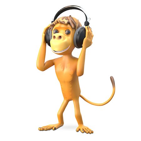 simsearch:400-07314532,k - 3D Illustration Monkey in the Headphones on White Background Stock Photo - Budget Royalty-Free & Subscription, Code: 400-09096420