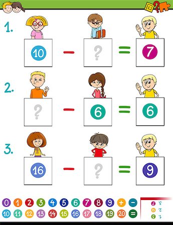 Cartoon Illustration of Educational Mathematical Subtraction Puzzle Game for Preschool and Elementary Age Children with Funny Farm Animal Characters Stock Photo - Budget Royalty-Free & Subscription, Code: 400-09096435