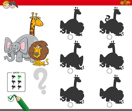 simsearch:400-09051285,k - Cartoon Illustration of Finding the Shadow without Differences Educational Activity for Children with Wild Animal Characters Stock Photo - Budget Royalty-Free & Subscription, Code: 400-09096430