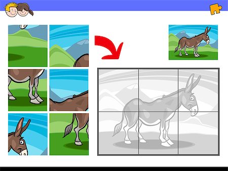 Cartoon Illustration of Educational Jigsaw Puzzle Activity Game for Children with Funny Donkey Farm Animal Character Stock Photo - Budget Royalty-Free & Subscription, Code: 400-09096440
