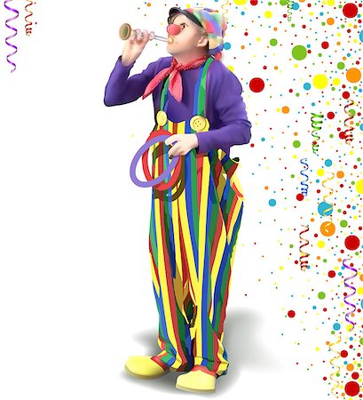 simsearch:400-06200072,k - Happy Clown with Colorful Pants Holding Trumpet and Circles - Design Element for Graphic Composition, Vector Stock Photo - Budget Royalty-Free & Subscription, Code: 400-09096626