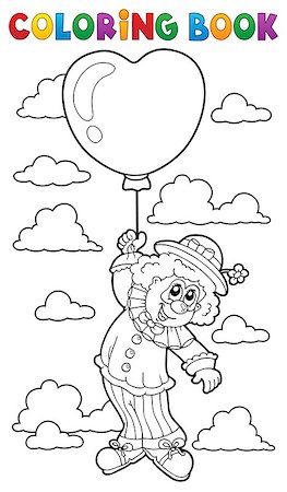 Coloring book clown with balloon - eps10 vector illustration. Stock Photo - Budget Royalty-Free & Subscription, Code: 400-09096809