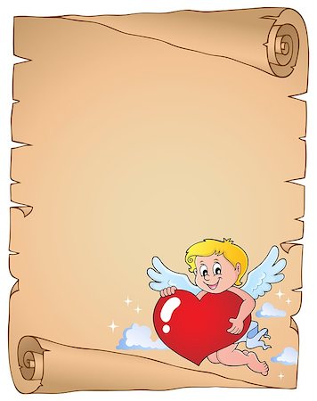 simsearch:400-05913687,k - Cupid holding stylized heart parchment 1 - eps10 vector illustration. Foto de stock - Super Valor sin royalties y Suscripción, Código: 400-09096826