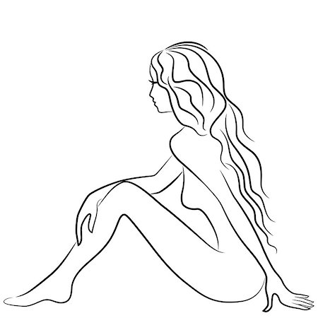 simsearch:400-07508424,k - Beautiful slender girl sitting. Sketch style. Outline vector illustration Foto de stock - Super Valor sin royalties y Suscripción, Código: 400-09096962
