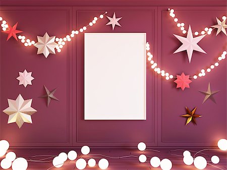 Interior mockup illustration with christmas decor, 3d render decorated, purple wall with blank board Photographie de stock - Aubaine LD & Abonnement, Code: 400-09096972