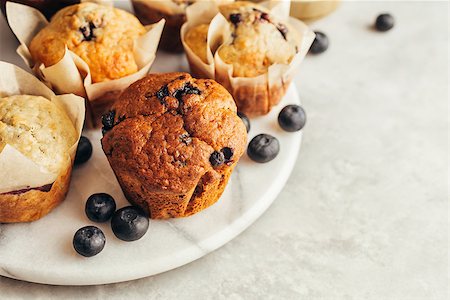 simsearch:400-07034479,k - Homemade muffins with blueberries. Copy space. Selective focus Stock Photo - Budget Royalty-Free & Subscription, Code: 400-09097154