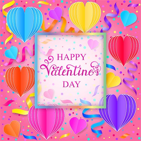 simsearch:400-08835850,k - Valentines card with colorful streamers,confetti and paper hearts on white background Stock Photo - Budget Royalty-Free & Subscription, Code: 400-09097166