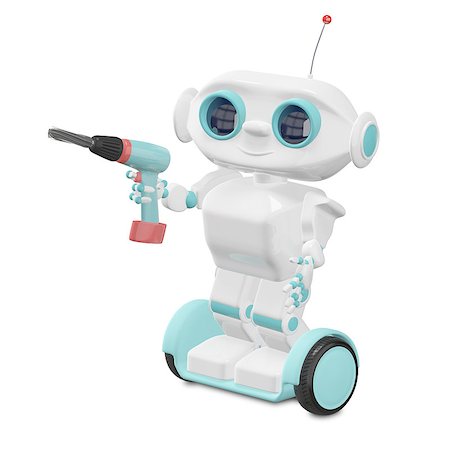 drill and cartoon - 3D Illustration Little Robot with Screwdriver on a White Background Stock Photo - Budget Royalty-Free & Subscription, Code: 400-09097231