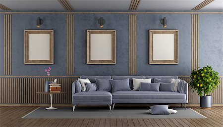 simsearch:400-08797073,k - Elegant purple living room with sofa and decorative wooden panel - 3d rendering Photographie de stock - Aubaine LD & Abonnement, Code: 400-09097245