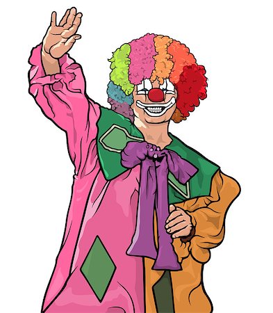 simsearch:400-06200072,k - Happy Colorful Clown Waving - Cheerful Illustration, Vector Stock Photo - Budget Royalty-Free & Subscription, Code: 400-09097260