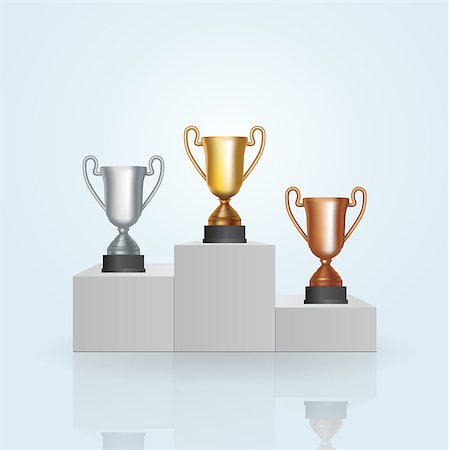 simsearch:400-08708838,k - Pedestal with the cup winner of the first Gold , the second Silver and the third Bronze place on white background. Vector Illustration. EPS10 Photographie de stock - Aubaine LD & Abonnement, Code: 400-09097288