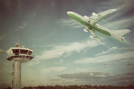 simsearch:400-08930740,k - 3d illustration of an airplane taking off in old picture Stock Photo - Budget Royalty-Free & Subscription, Code: 400-09097371