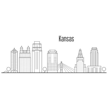 Kansas city skyline - downtown cityscape, city landmarks in liner style Stockbilder - Microstock & Abonnement, Bildnummer: 400-09097433