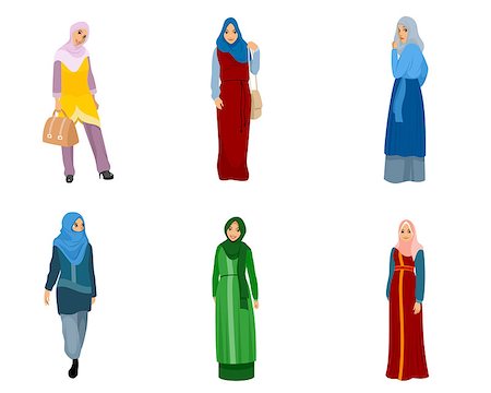 simsearch:400-08785263,k - Vector illustration of set of muslim women Photographie de stock - Aubaine LD & Abonnement, Code: 400-09097441