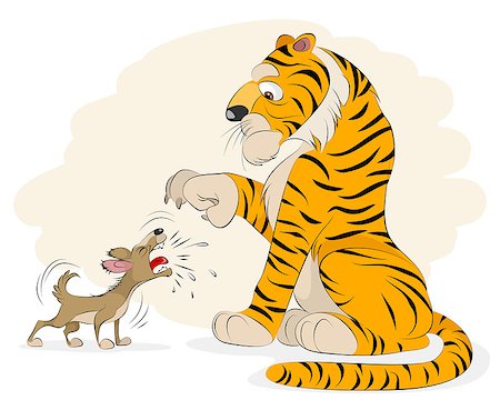 Vector illustration of a dog barking at a tiger Fotografie stock - Microstock e Abbonamento, Codice: 400-09097453