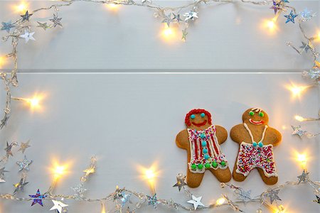 Male and Female Christmas gingerbread cookies on white background. Top view with copy space. Stock Photo - Budget Royalty-Free & Subscription, Code: 400-09097526