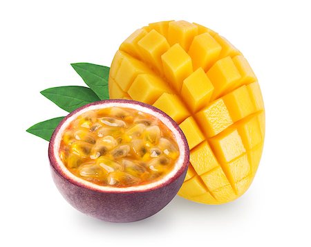 Isolated mango with lpassion fruit maracuya on white background. Clipping path included. Stock Photo - Budget Royalty-Free & Subscription, Code: 400-09097558