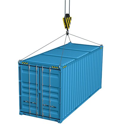 Service delivery - blue cargo container hoisted by hook. 3D rendering Photographie de stock - Aubaine LD & Abonnement, Code: 400-09097561